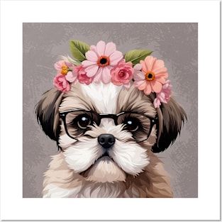 Baby Shih Tzu Puppy Wearing Glasses Posters and Art